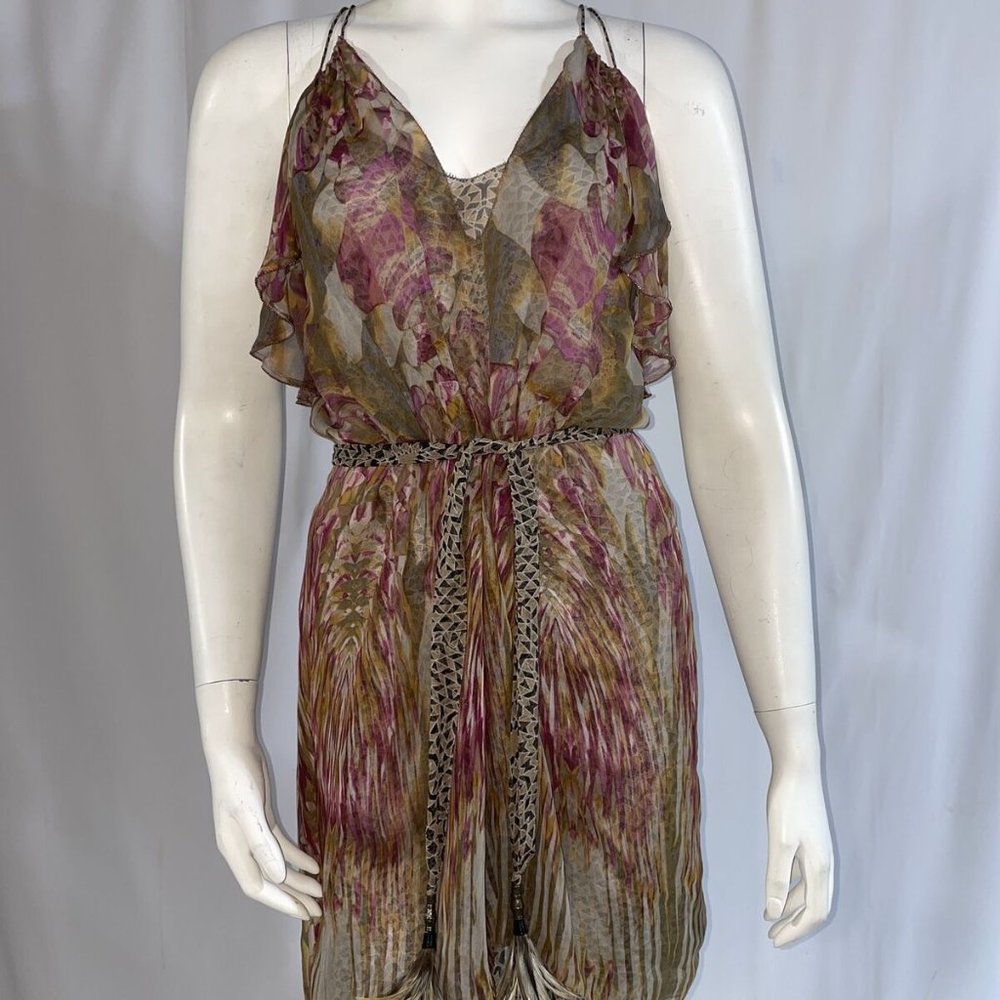 Of Two Minds Mini Silk Dress V Neck Sleeveless Siz